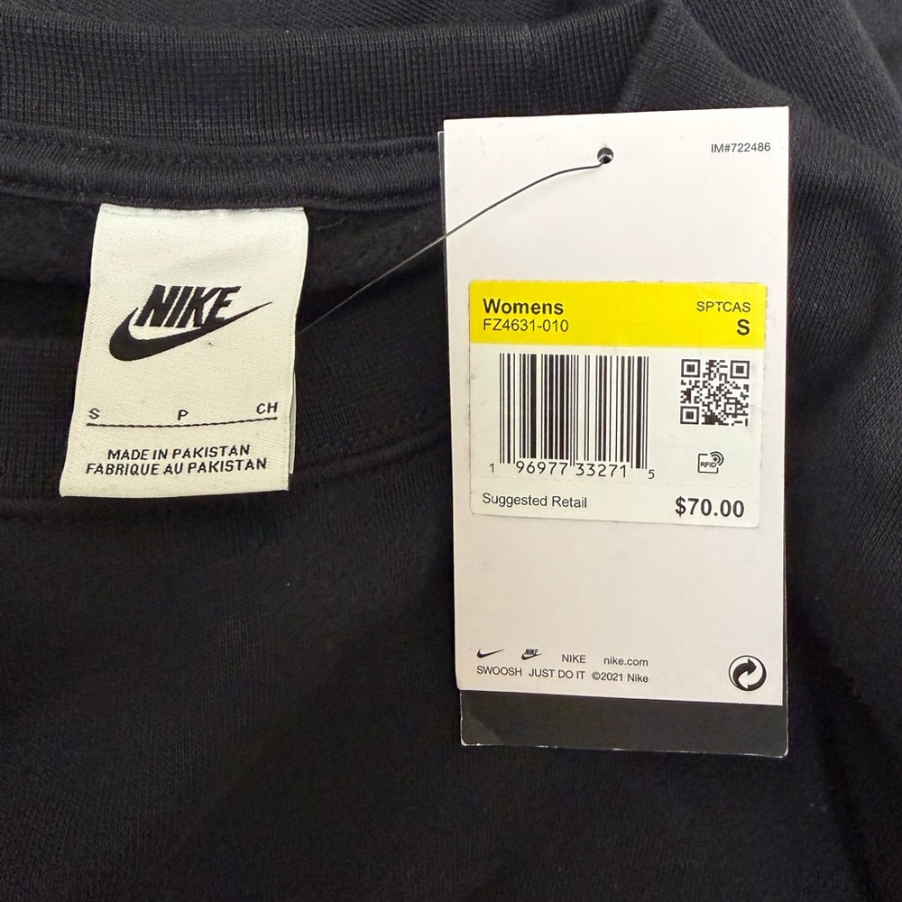 Nike Sportswear NWT Oversized Fleece Crew Neck Sweatshirt Black Women’s Small - Picture 9 of 14